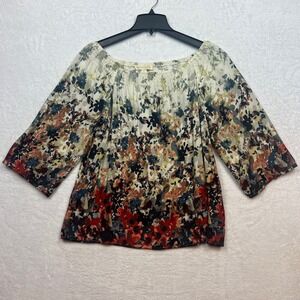 Lovestitch Shirt Women's Large Boho Multicolor Floral Off-shoulder 3/4 Sleeve